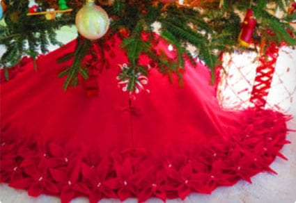 48 IN RED SILK & GREEN FANCY SEQUINS CHRISTMAS TREE SKIRT HOLIDAY DECORATION 