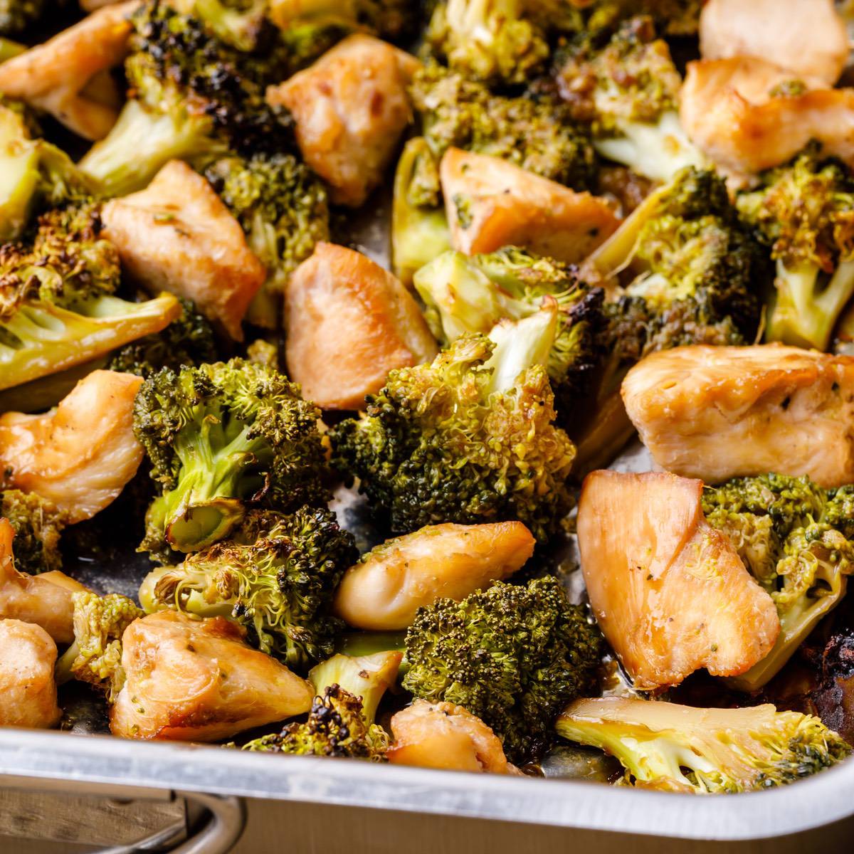 baked sheet pan chicken and broccoli